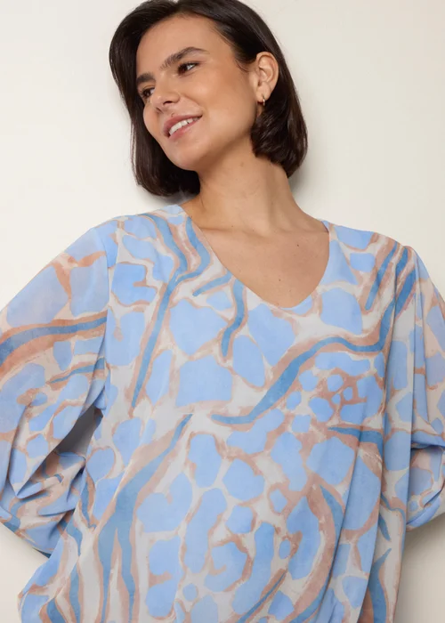 Blue Vanilla Blue Abstract Print V Neck Puffball Top - S/M Image 2