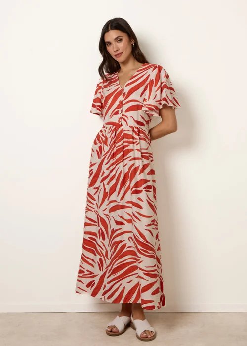 Blue Vanilla Orange Dress With Brushstroke Leaf Print - M Image 1