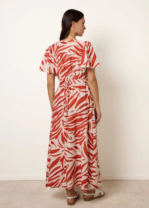 Blue Vanilla Orange Dress With Brushstroke Leaf Print - M Image 4