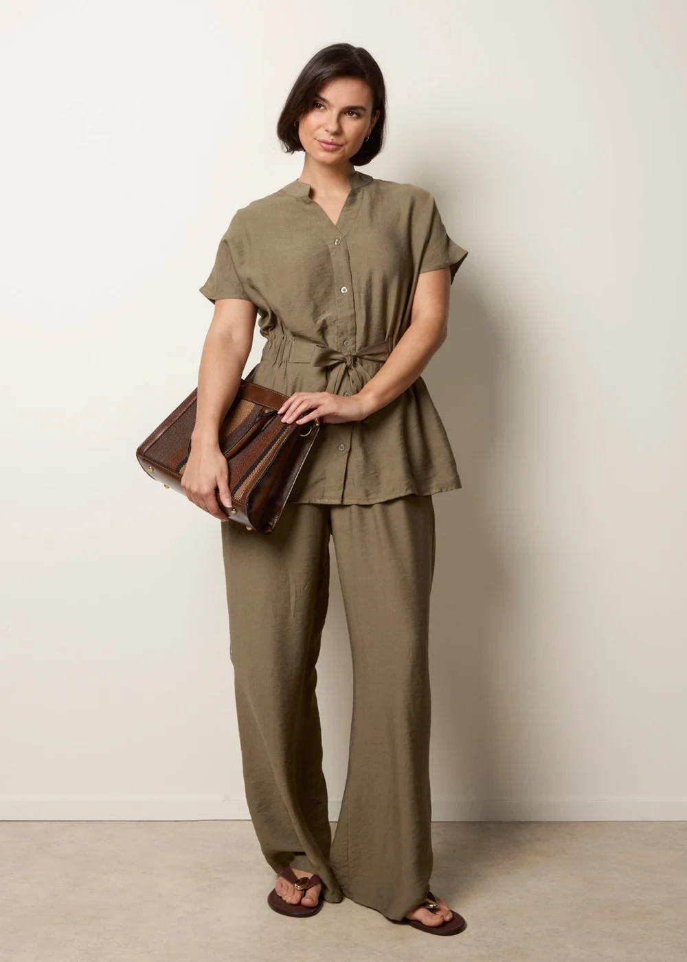 Blue Vanilla Khaki Two Piece Belted Co-Ord Set - M Image 2