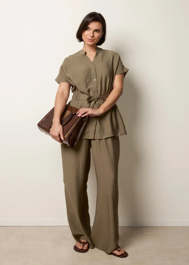 Blue Vanilla Khaki Two Piece Belted Co-Ord Set