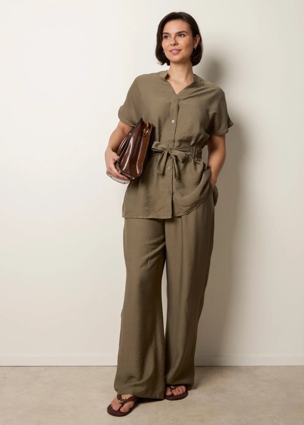 Blue Vanilla Khaki Two Piece Belted Co-Ord Set - M Image 3