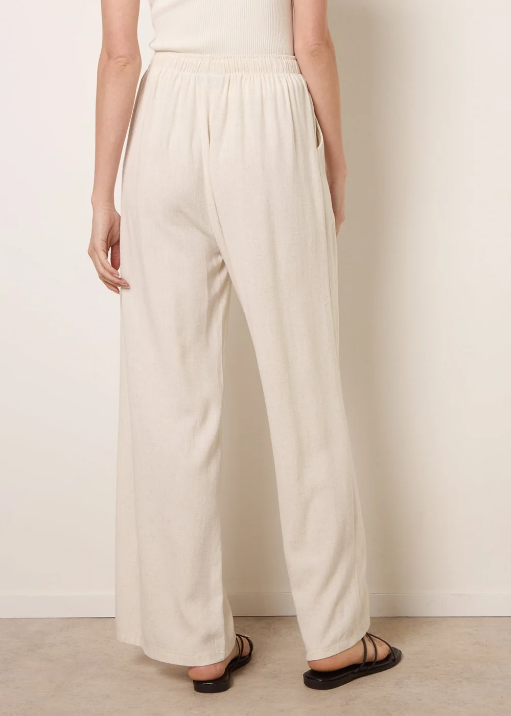 Blue Vanilla Cream Linen-Blend Drawstring Trousers - S Image 4