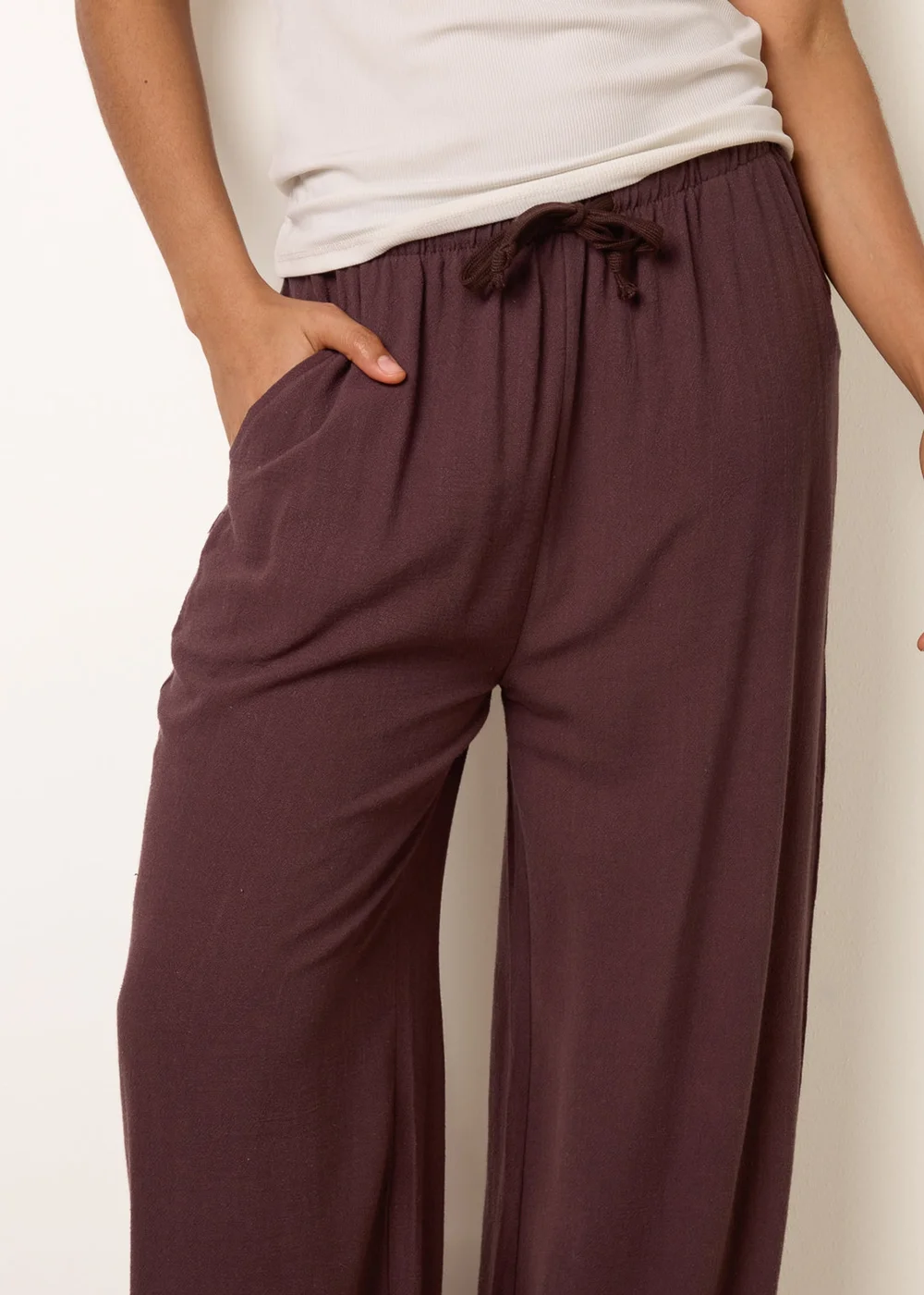 Blue Vanilla Brown Linen-Blend Drawstring Trousers - S Image 3