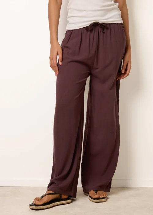 Blue Vanilla Brown Linen-Blend Drawstring Trousers - S Image 2