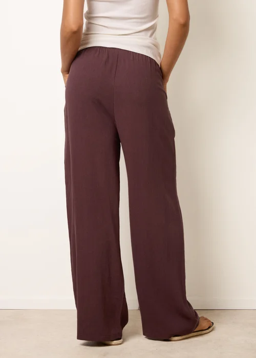 Blue Vanilla Brown Linen-Blend Drawstring Trousers - S Image 4