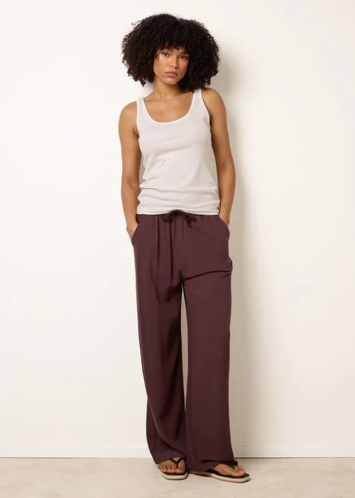 Blue Vanilla Brown Linen-Blend Drawstring Trousers - S Image 1