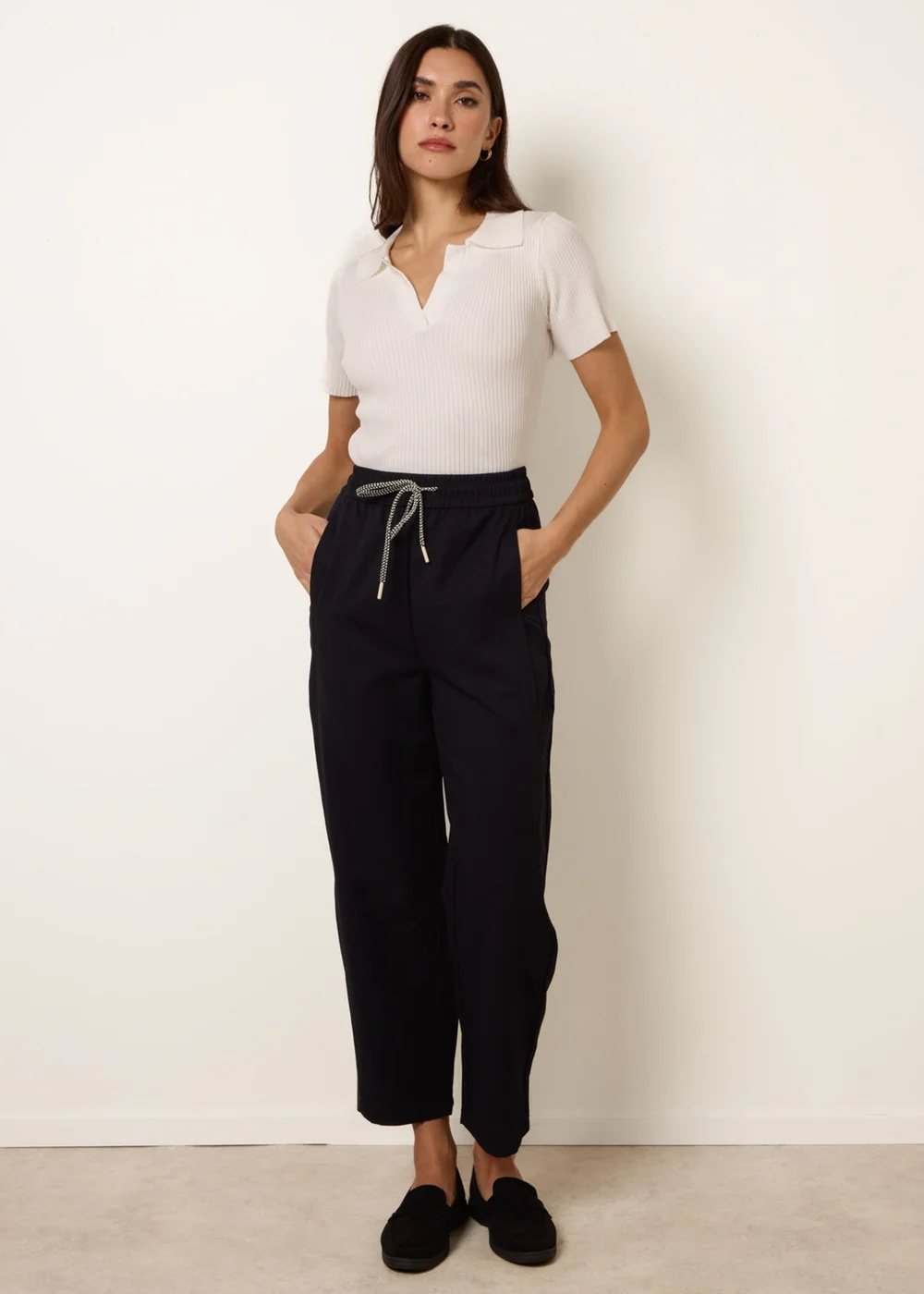 Blue Vanilla Navy Elastic Waist Drawstring Trousers - L Image 1