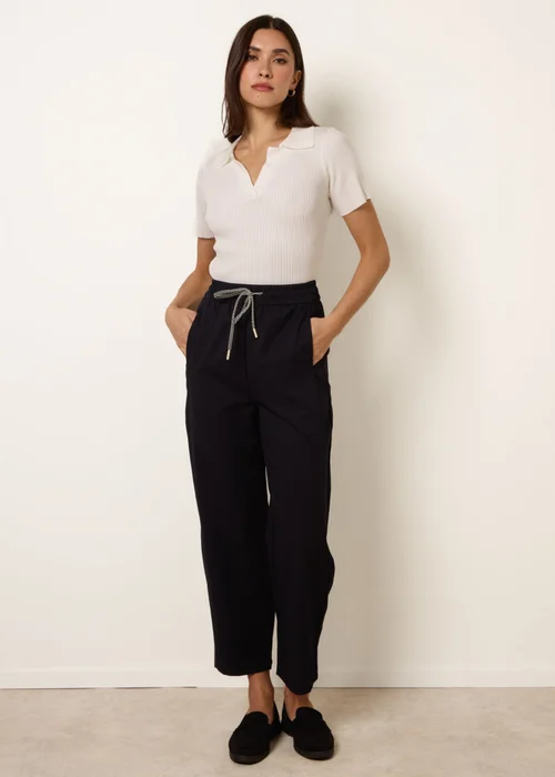 Blue Vanilla Navy Elastic Waist Drawstring Trousers - L Image 1