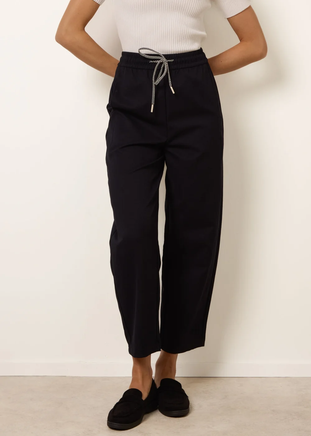 Blue Vanilla Navy Elastic Waist Drawstring Trousers - L Image 2