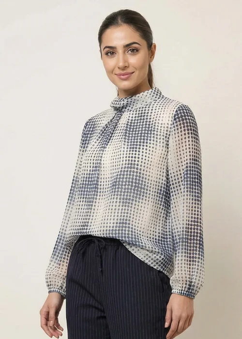 Blue Vanilla Blue Spot Print Puffball Cowl Neck Blouse - M/L Image 1