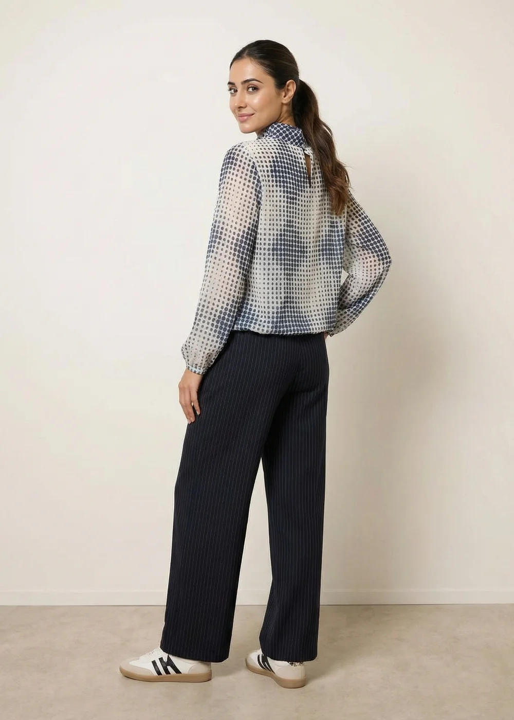Blue Vanilla Blue Spot Print Puffball Cowl Neck Blouse - M/L Image 3