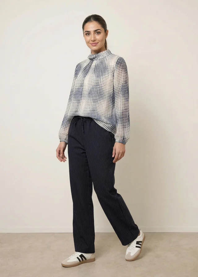 Blue Vanilla Blue Spot Print Puffball Cowl Neck Blouse