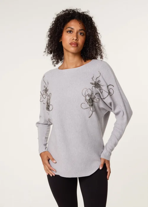 Blue Vanilla Grey Embroidered Long Sleeve Jumper - L/XL Image 1