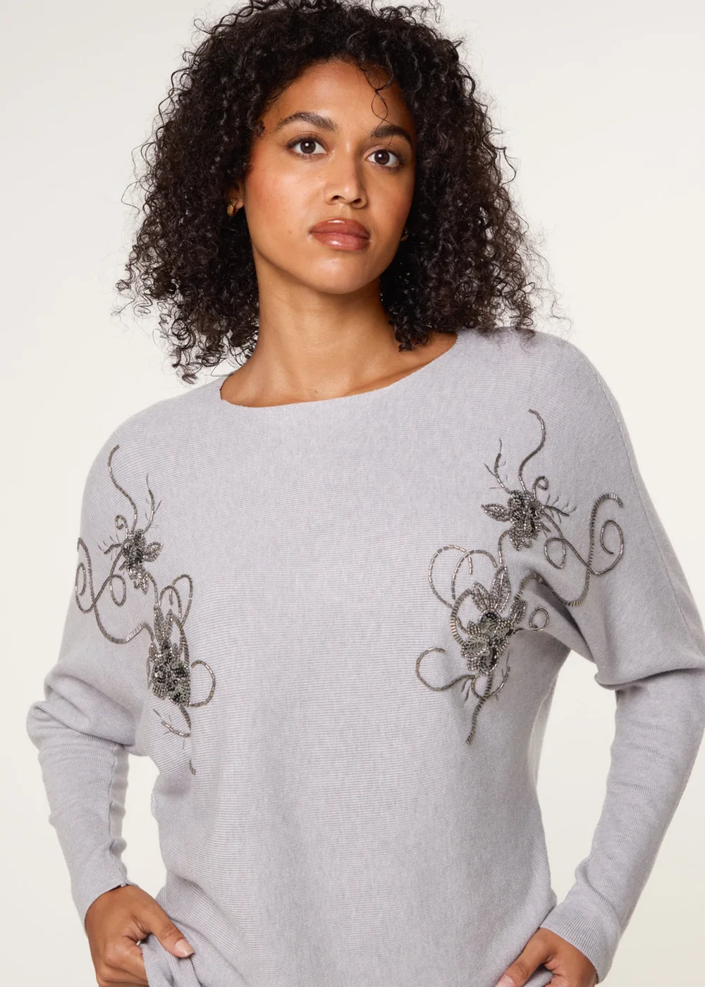 Blue Vanilla Grey Embroidered Long Sleeve Jumper - L/XL Image 3