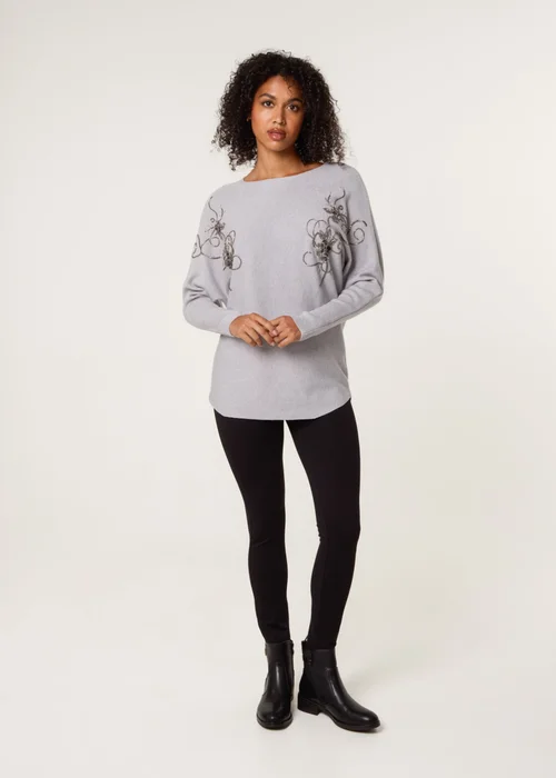 Blue Vanilla Grey Embroidered Long Sleeve Jumper - L/XL Image 2