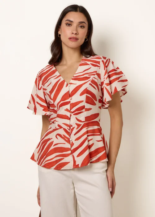 Blue Vanilla Orange Top With Brushstroke Leaf Print - XL Image 2