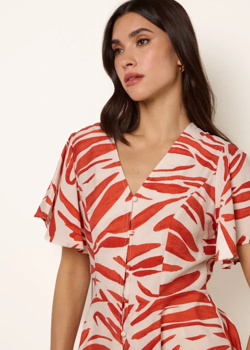 Blue Vanilla Orange Top With Brushstroke Leaf Print - XL Image 3