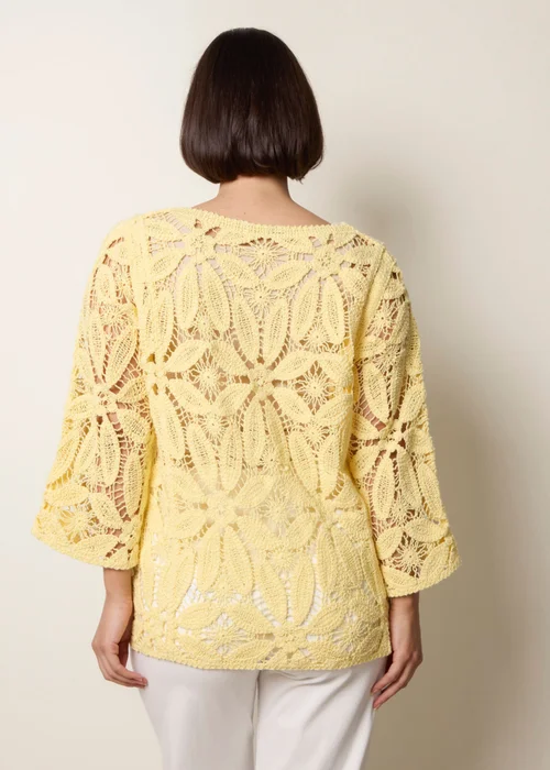 Blue Vanilla Yellow Flower Crochet Long Sleeve Top - S/M Image 4