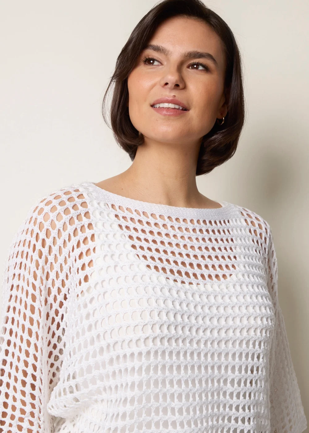 Blue Vanilla Ivory Round Neck Net Top - S/M Image 3