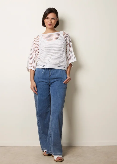 Blue Vanilla Ivory Round Neck Net Top - S/M Image 2