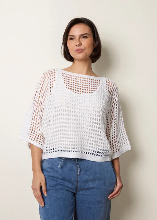 Blue Vanilla Ivory Round Neck Net Top - S/M Image 1