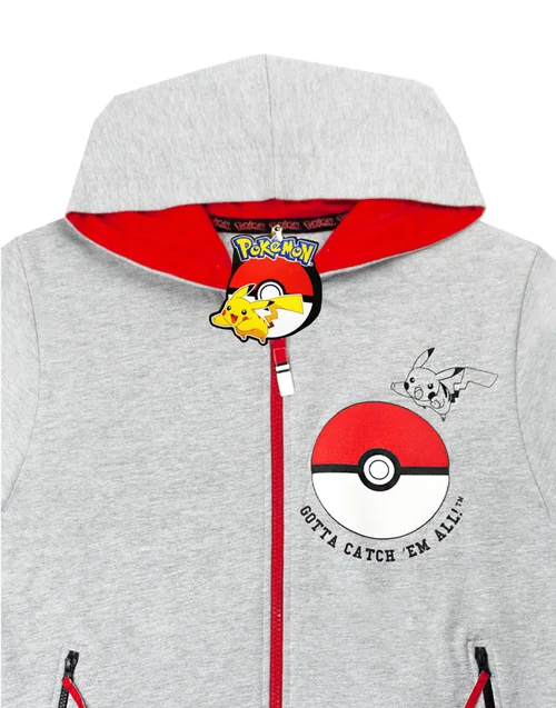 Pokemon Boys Grey Pokeball Pikachu Characters Print Hoodie (5-14 Years) - 5-6 Yrs Image 2