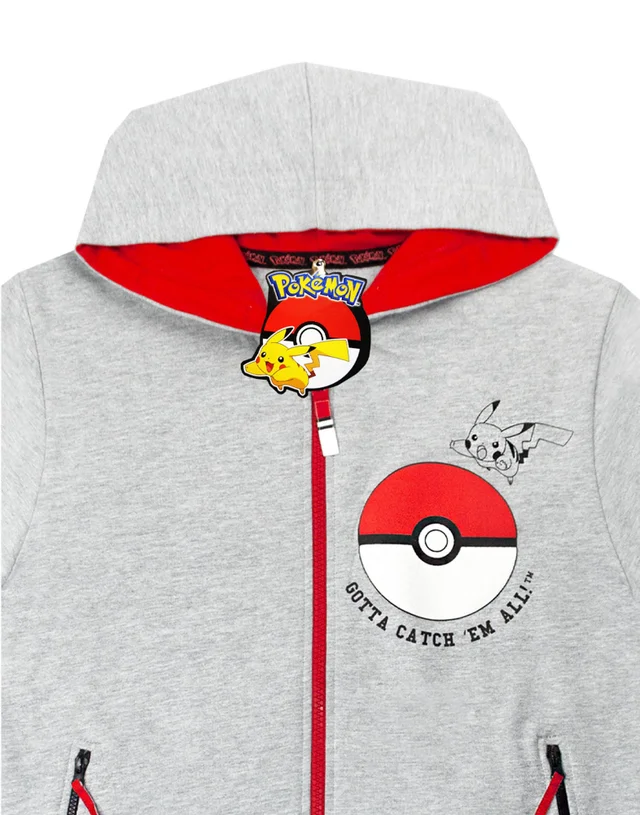 Pokemon Boys Grey Pokeball Pikachu Characters Print Hoodie (5-14 Years)