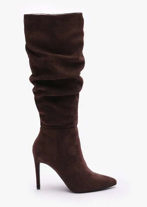 Where's That From Goldie Dark-Brown Faux Suede Knee High Heeled Boot - 6 Image 1