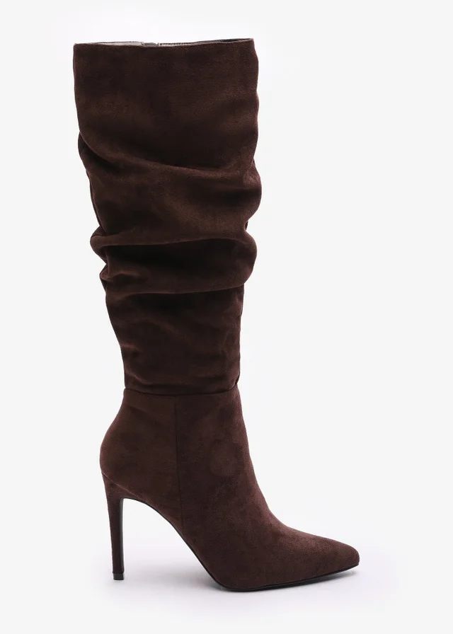Where's That From Goldie Dark-Brown Faux Suede Knee High Heeled Boot