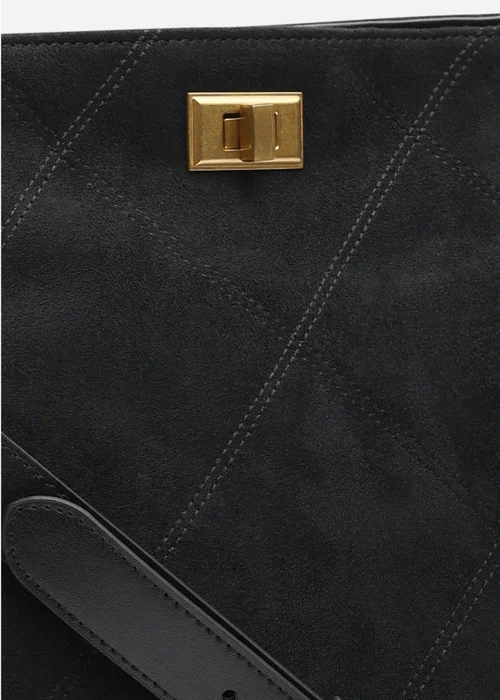 Where's That From Womens Fern Black Faux Suede Shoulder Bag with Turn Lock - One Size Image 3