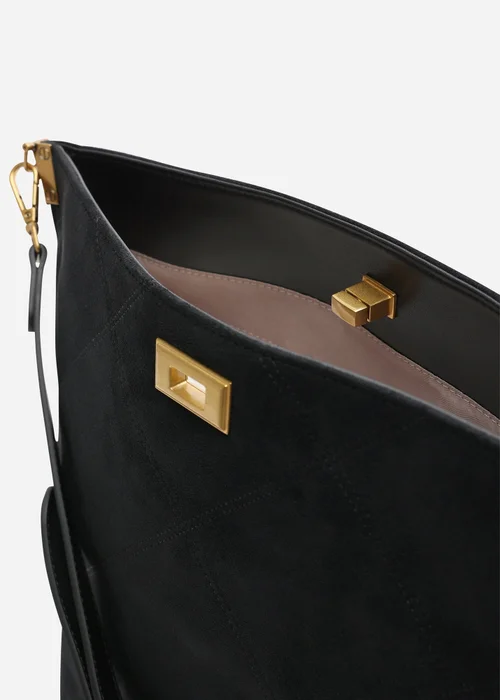 Where's That From Womens Fern Black Faux Suede Shoulder Bag with Turn Lock - One Size Image 5