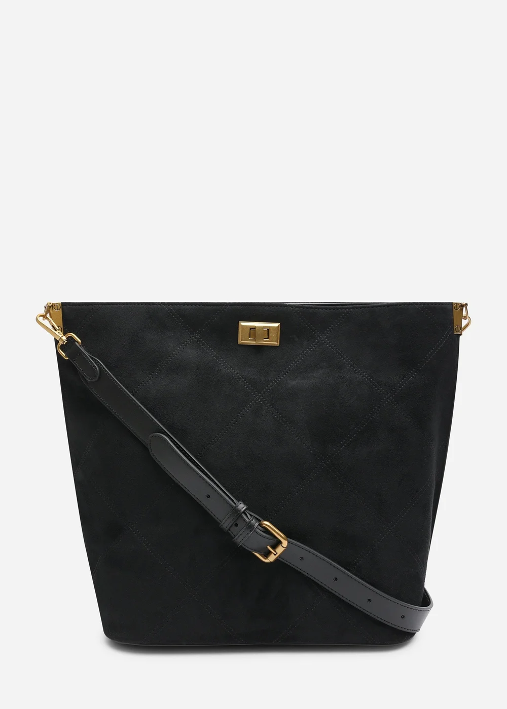 Where's That From Womens Fern Black Faux Suede Shoulder Bag with Turn Lock - One Size Image 1