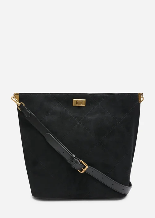 Where's That From Womens Fern Black Faux Suede Shoulder Bag with Turn Lock - One Size Image 1