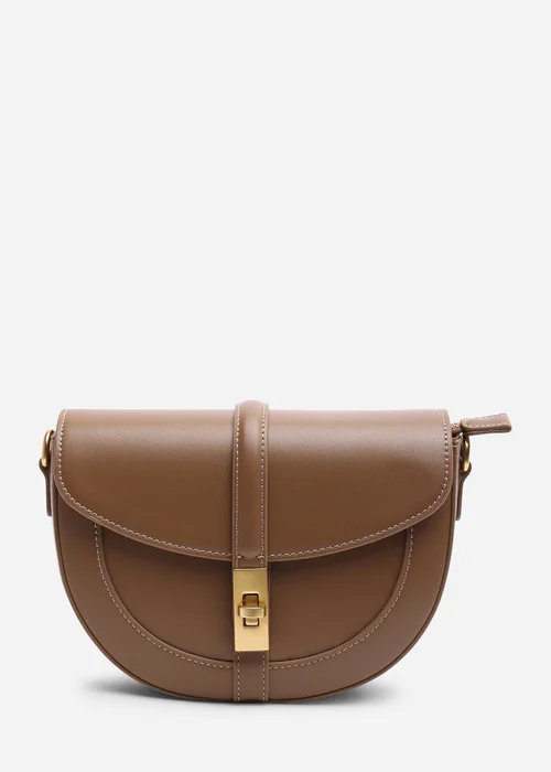 Where's That From Womens Breeze Brown Faux Leather Shoulder Bag With Gold Lock Detail - One Size Image 1