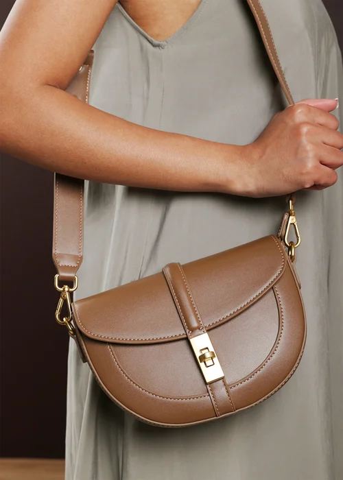 Where's That From Womens Breeze Brown Faux Leather Shoulder Bag With Gold Lock Detail - One Size Image 6