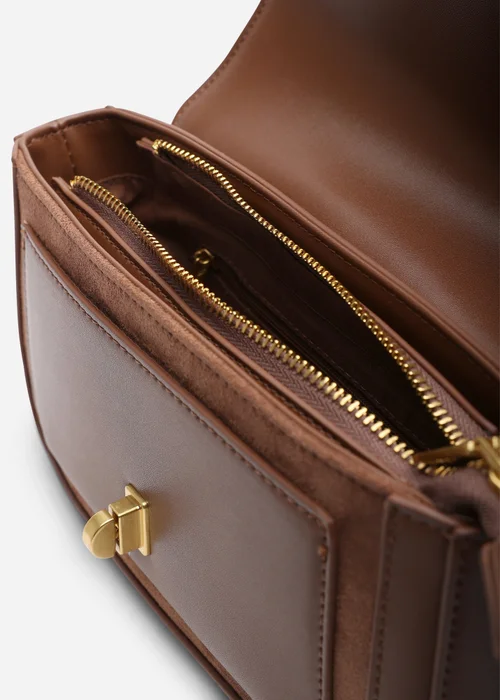Where's That From Womens Coral Brown Faux Suede Structured Shoulder Bag with Gold Lock - One Size Image 5