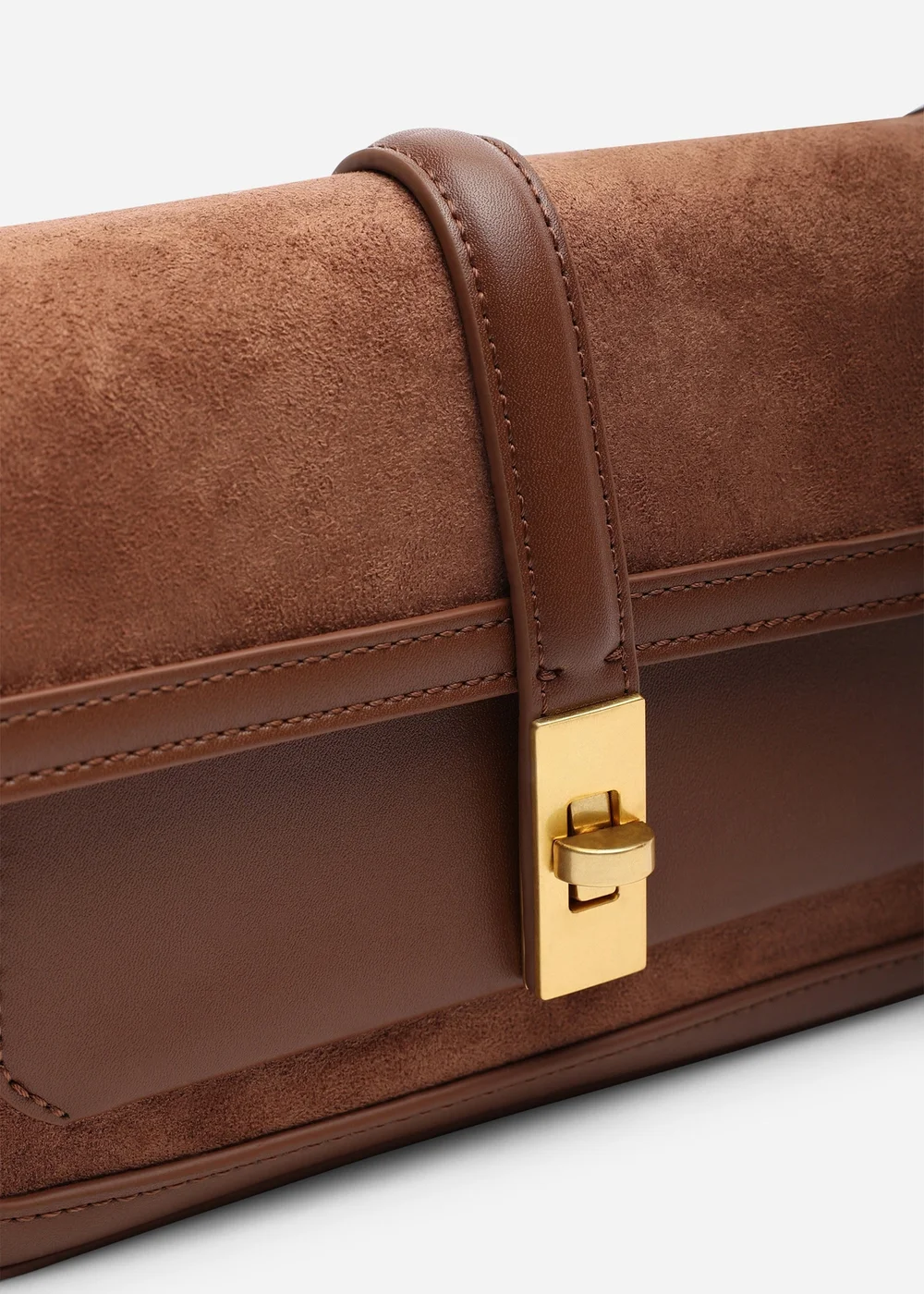 Where's That From Womens Coral Brown Faux Suede Structured Shoulder Bag with Gold Lock - One Size Image 4