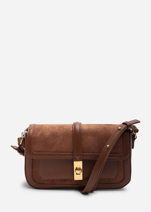 Where's That From Womens Coral Brown Faux Suede Structured Shoulder Bag with Gold Lock - One Size Image 1