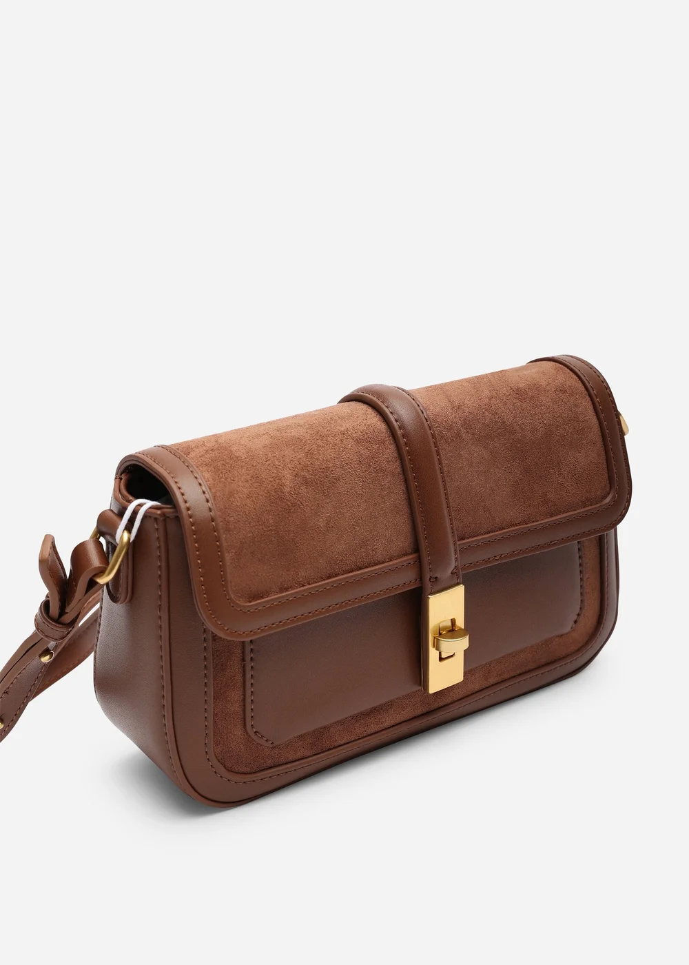 Where's That From Womens Coral Brown Faux Suede Structured Shoulder Bag with Gold Lock - One Size Image 3
