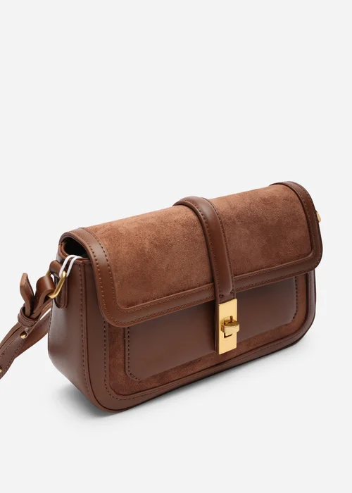 Where's That From Womens Coral Brown Faux Suede Structured Shoulder Bag with Gold Lock - One Size Image 3