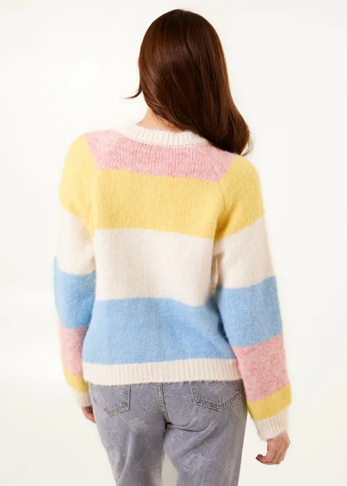 Blue Vanilla Yellow Multi Coloured Striped Cardigan With Flower Buttons - M/L Image 4