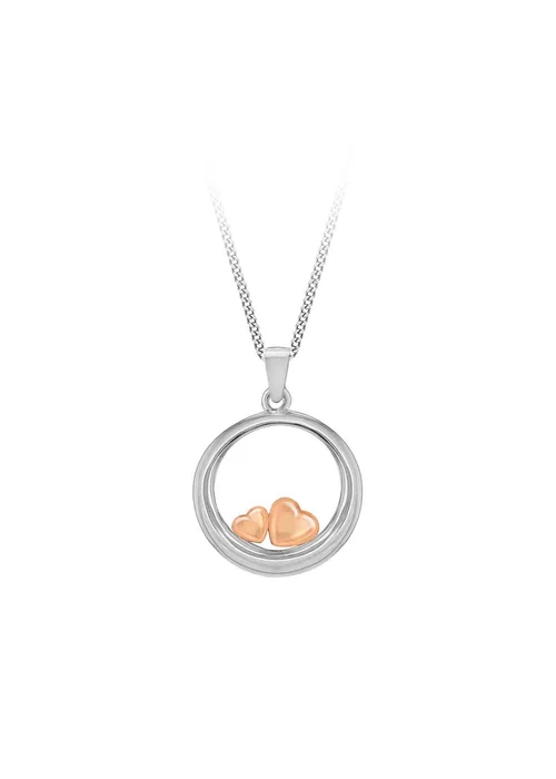 Golden Moments Sterling Silver White Circle & Rose Gold Hearts Pendant On Chain - One Size Image 1