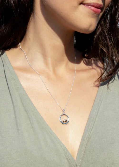 Golden Moments Sterling Silver White Circle & Rose Gold Hearts Pendant On Chain - One Size Image 3
