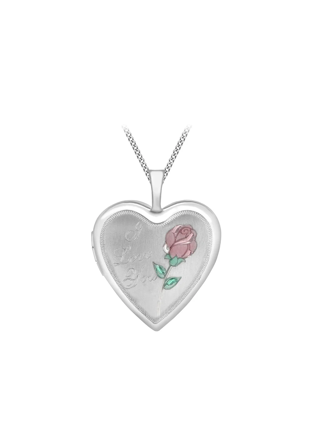 Golden Moments Sterling Silver Etched 'I Love You' Rose Heart Locket On Chain - One Size Image 1