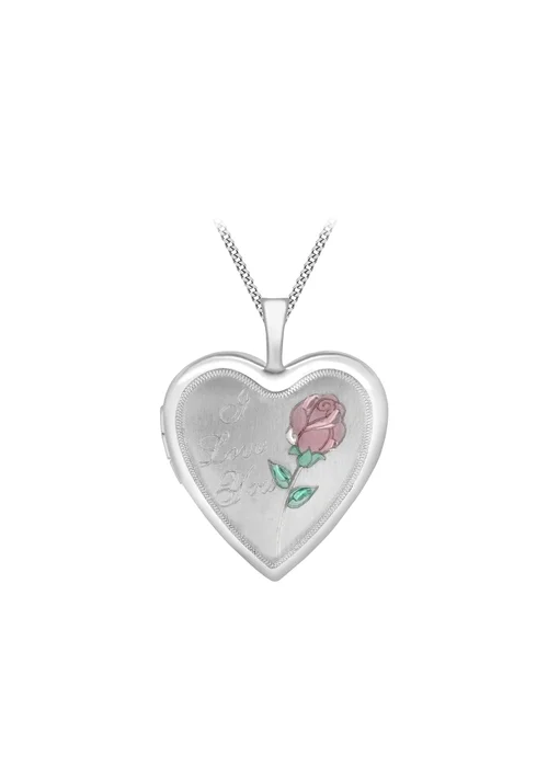 Golden Moments Sterling Silver Etched 'I Love You' Rose Heart Locket On Chain - One Size Image 1