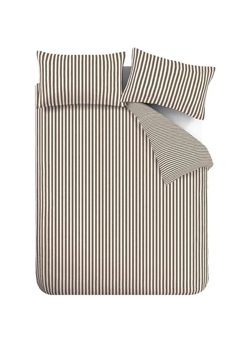 Catherine Lansfield Epping Textured Stripe Reversible Duvet Cover Set Chocolate - Single Image 5
