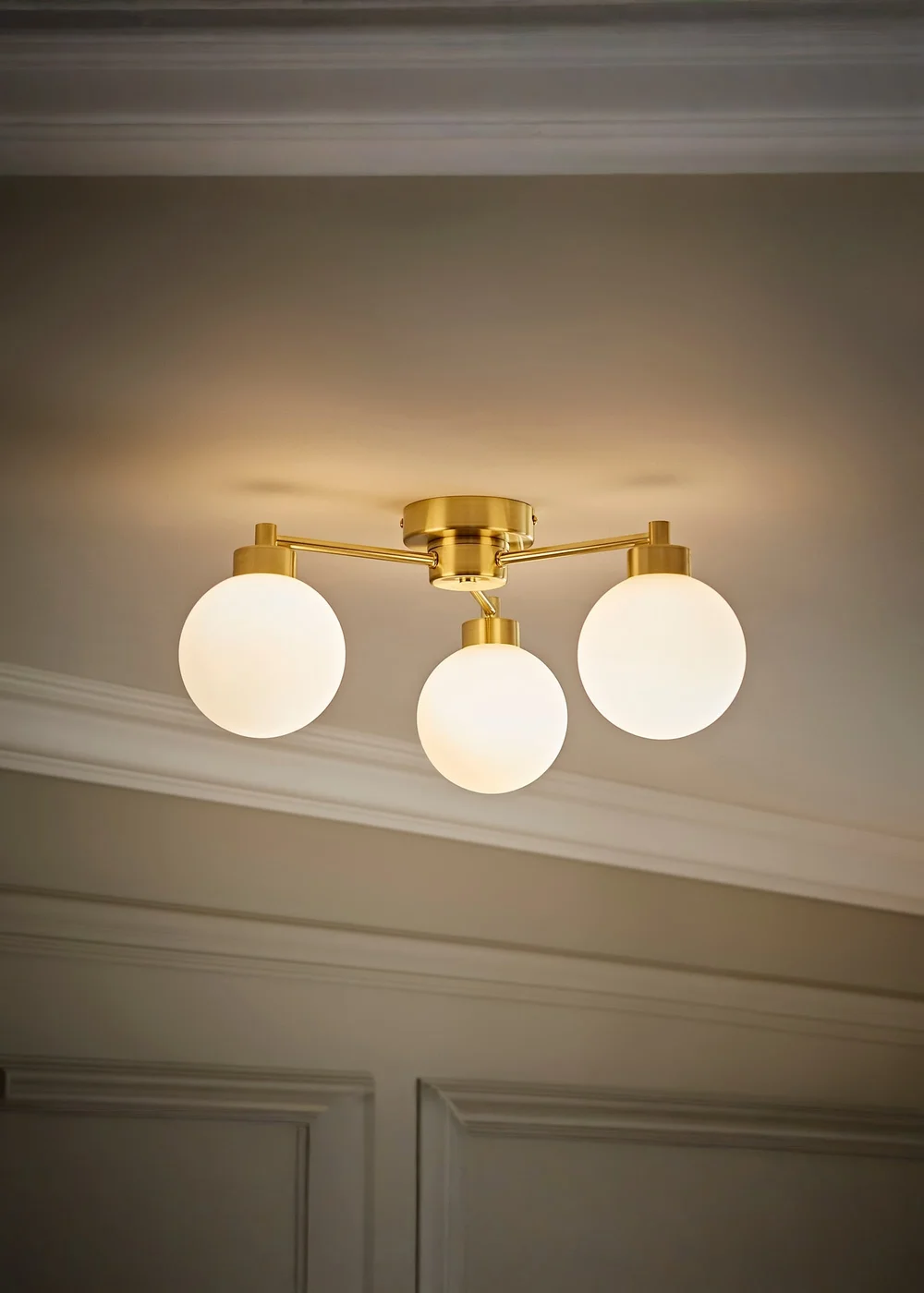 ValueLights Jonah Brushed Gold Ceiling Light with Globe Shades - One Size Image 1
