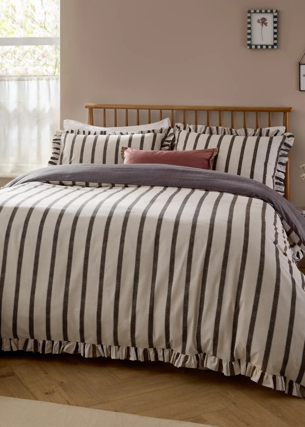 Wylder Connie Striped Ruffle Chocolate Duvet Set - Single Image 1