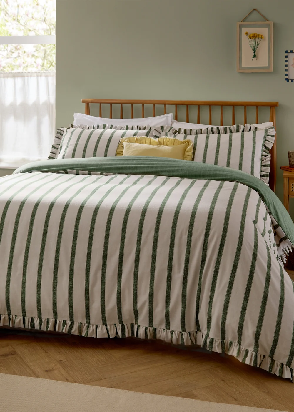 Wylder Connie Striped Ruffle Moss Duvet Set - Single Image 1